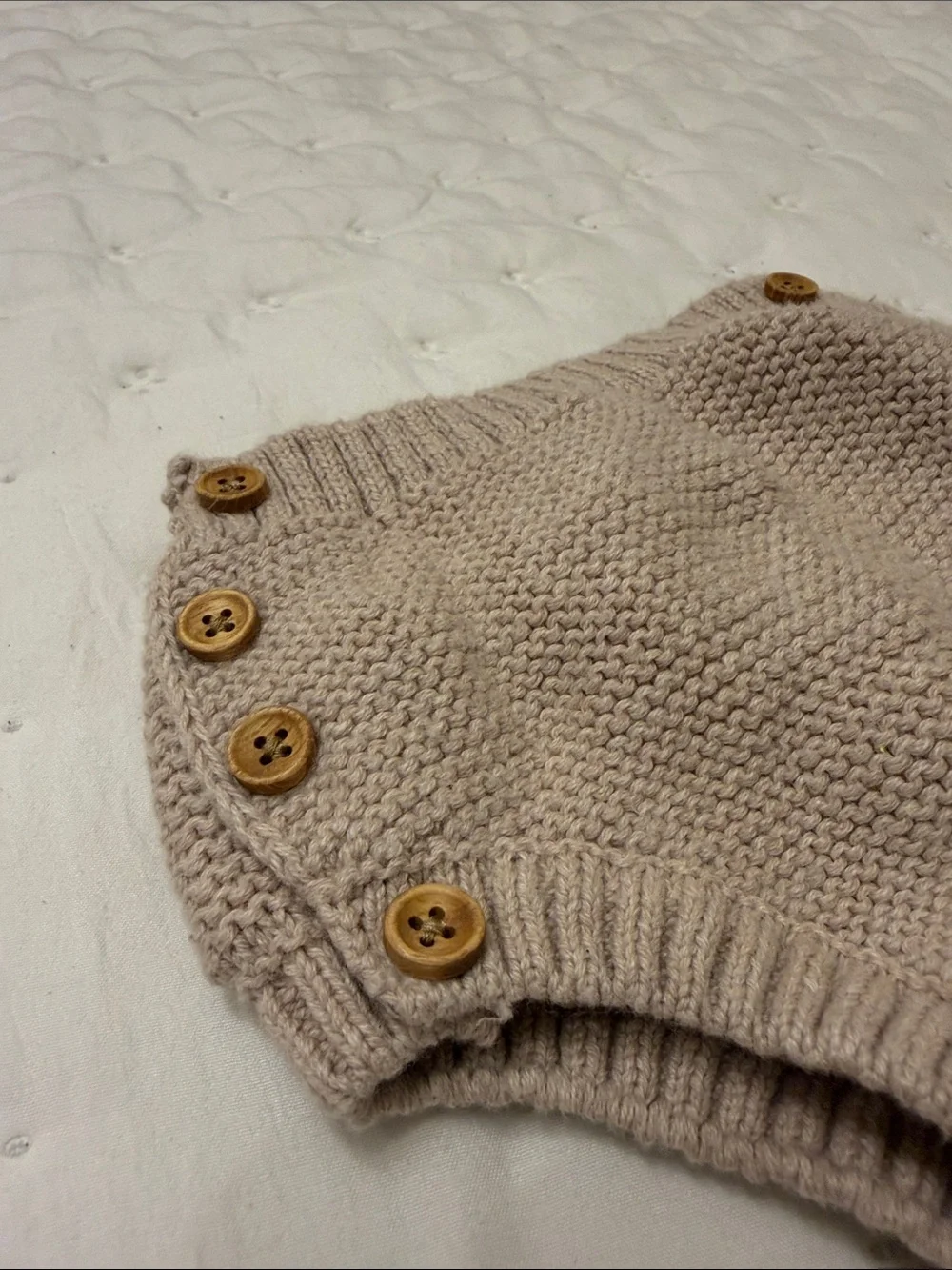 Hand-Knit Cream Diaper Cover with Wooden Buttons